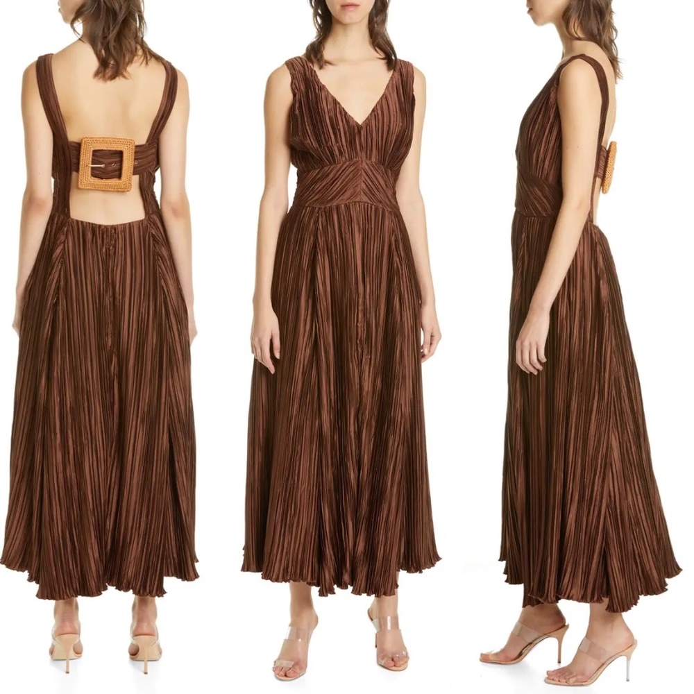 Cult Gaia - XS pleated buckle back dress. Angela rushed satin maxi. - Picture 3 of 10